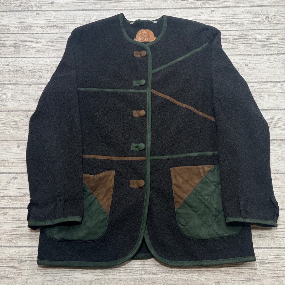 Julius Lang Trachten Jacket Womens L Gray Wool Blend Quilted Alpine Hunting Coat